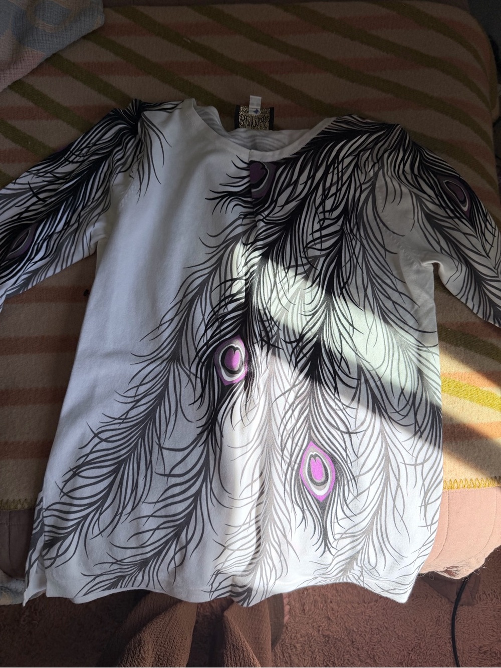 Bob Mackie Wearable Art Top with Black Feather & Pink Accent Print